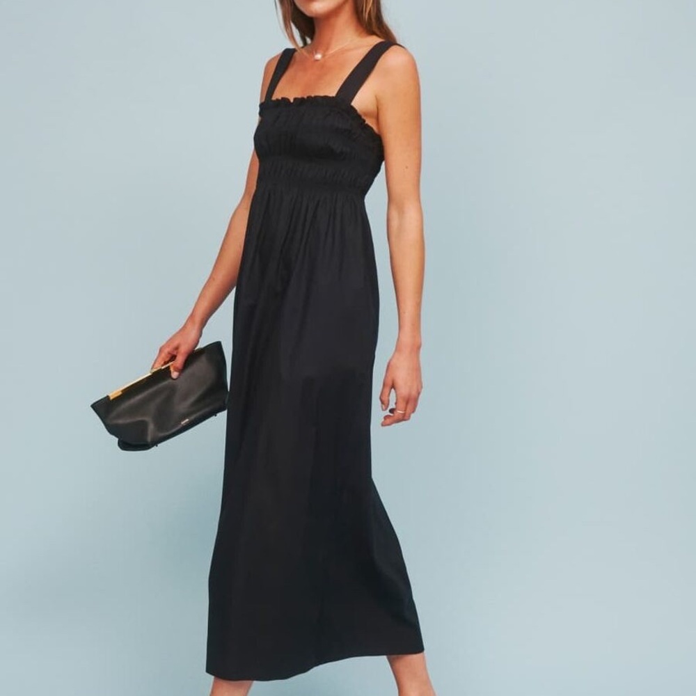 Reformation black smocked dress